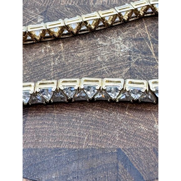 Cubic Zirconia Sterling Silver Gold-Plated Tennis Bracelet Elegant Design 7.5” W - Picture 5 of 9